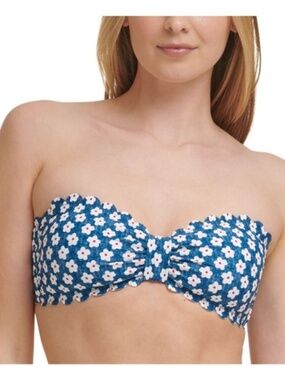 Tommy Hilfiger Women's Bikini Top Blue Size XS Scalloped Bandeau